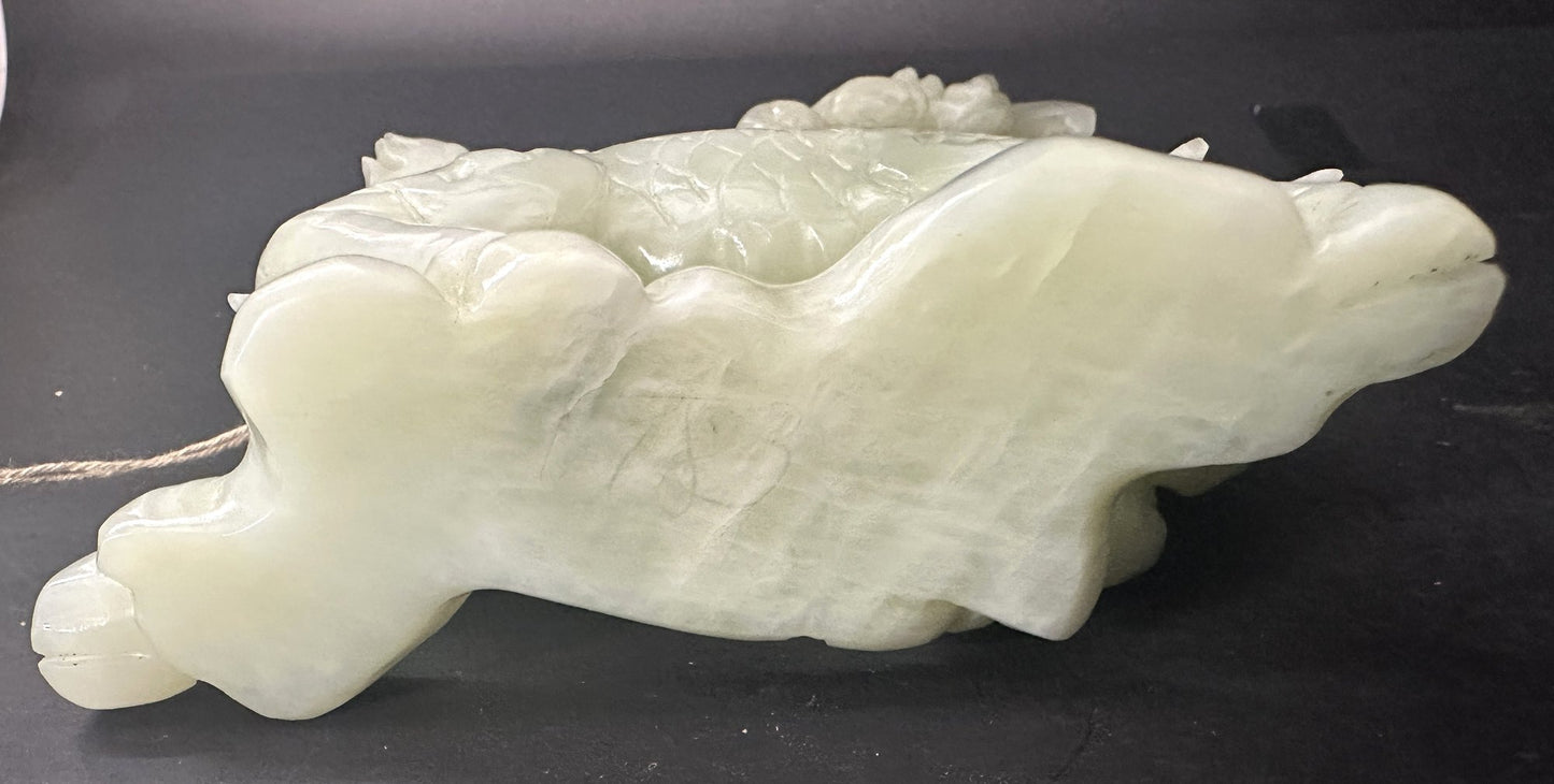 251210-22 8"H Carved Jade Dragon On Rosewood Stand