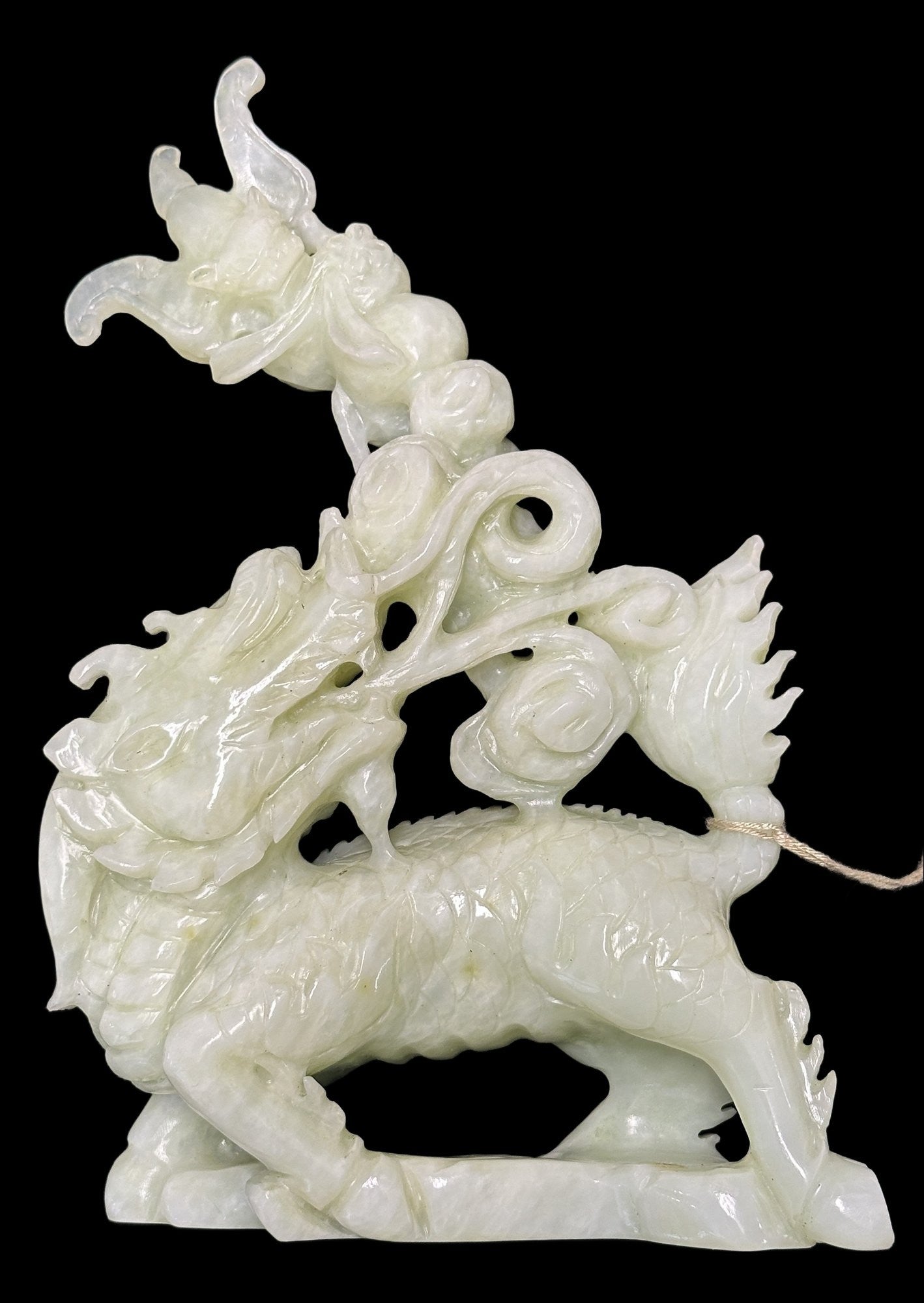 251210-22 8"H Carved Jade Dragon On Rosewood Stand