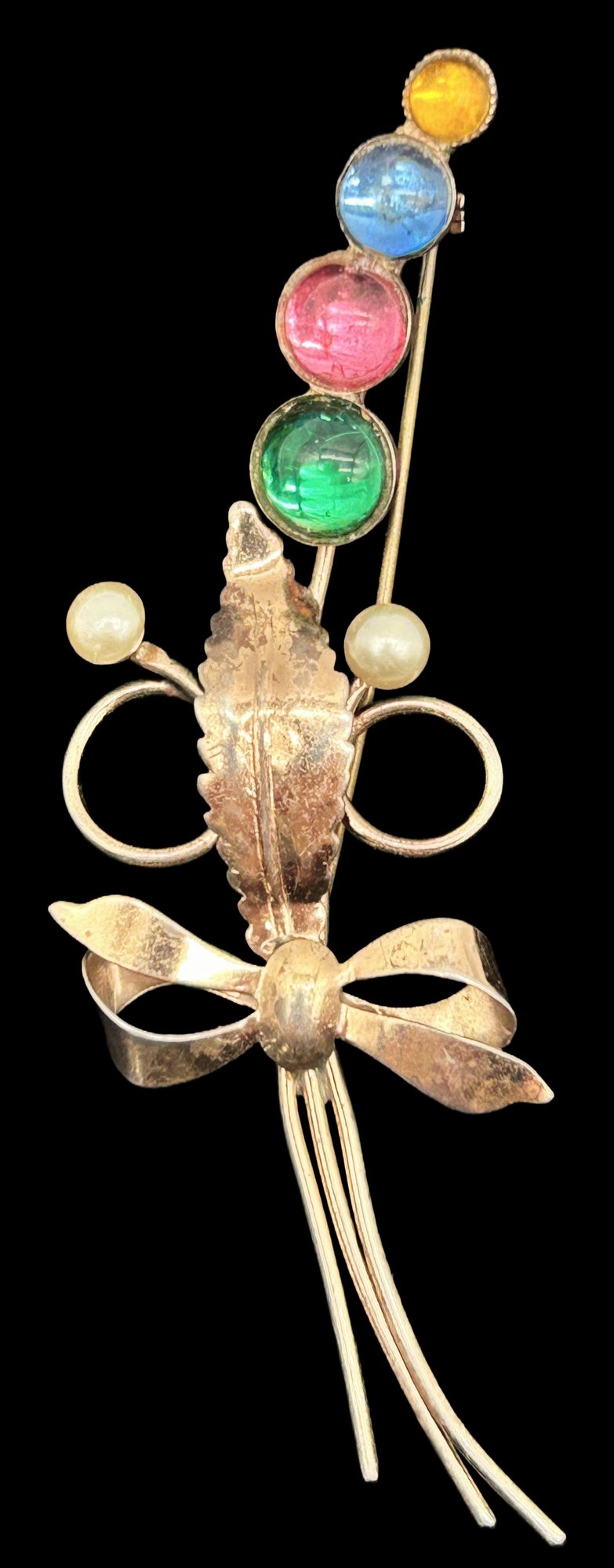 250423-10 VIntage Wilcox Sterling Vermeil Rhinestone Brooch