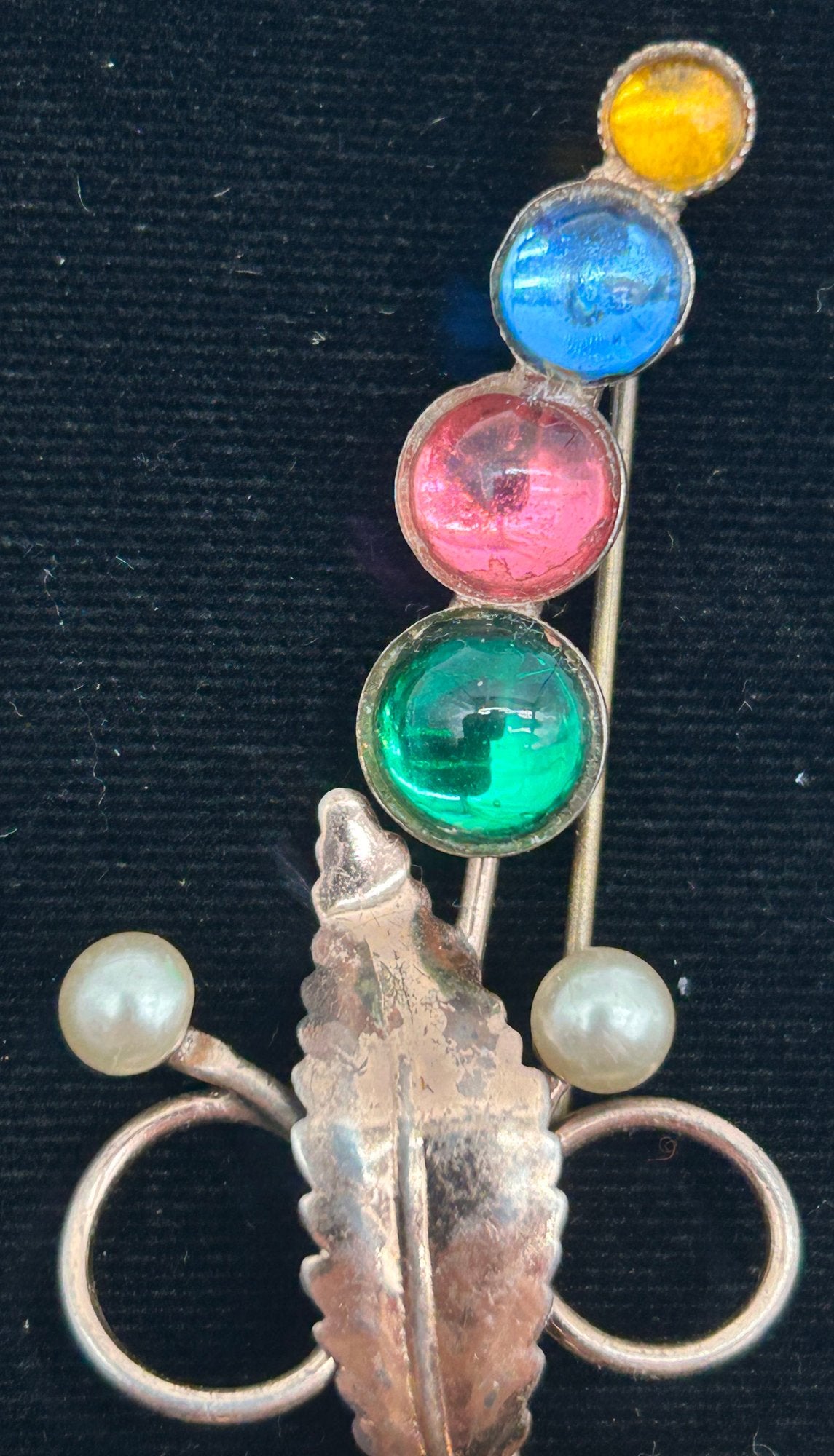 250423-10 VIntage Wilcox Sterling Vermeil Rhinestone Brooch