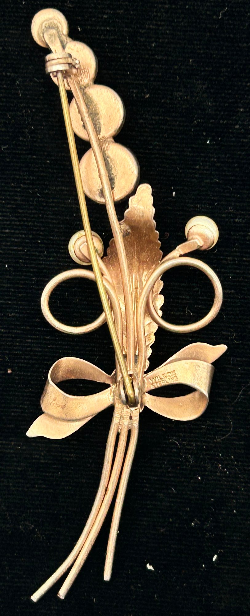 250423-10 VIntage Wilcox Sterling Vermeil Rhinestone Brooch