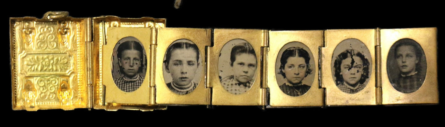 250514-2 Antique Civil War Locket With 9-Tintype Photographs