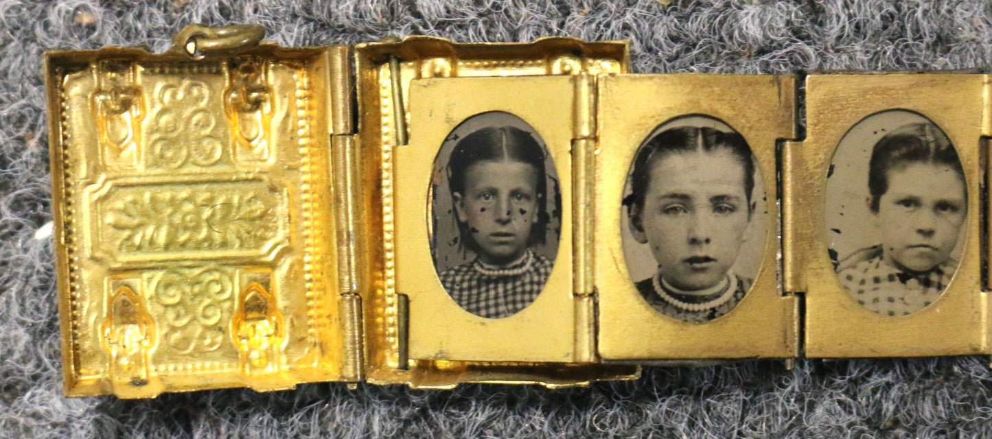 250514-2 Antique Civil War Locket With 9-Tintype Photographs