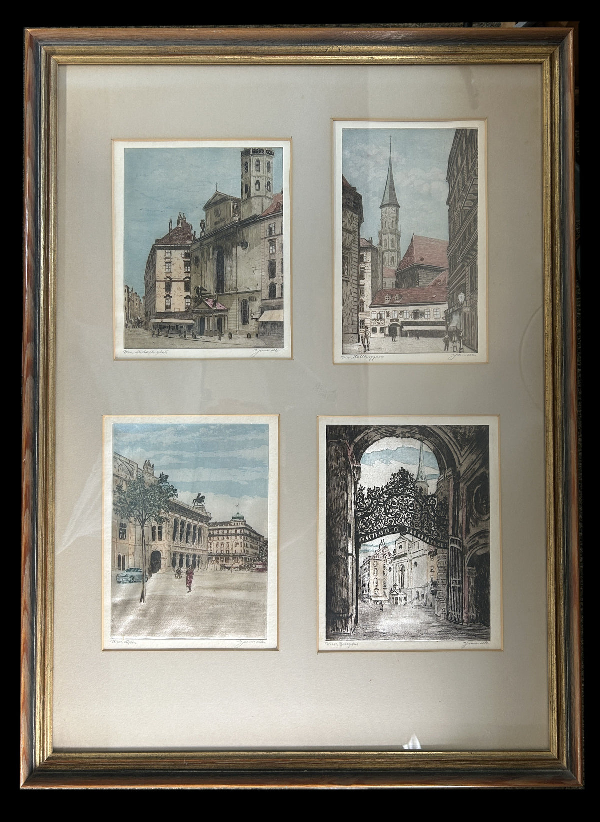 260819-5 Framed 4-Aquatine Etchings