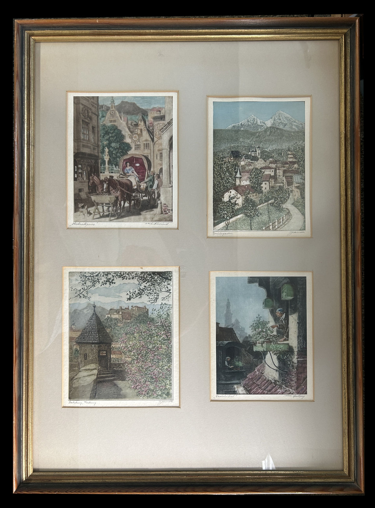 260819-6 Framed 4-Aquatine Etchings