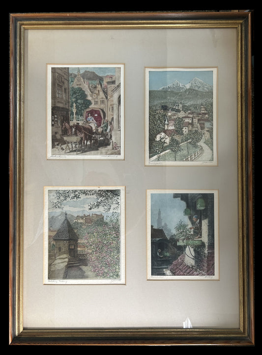 260819-6 Framed 4-Aquatine Etchings