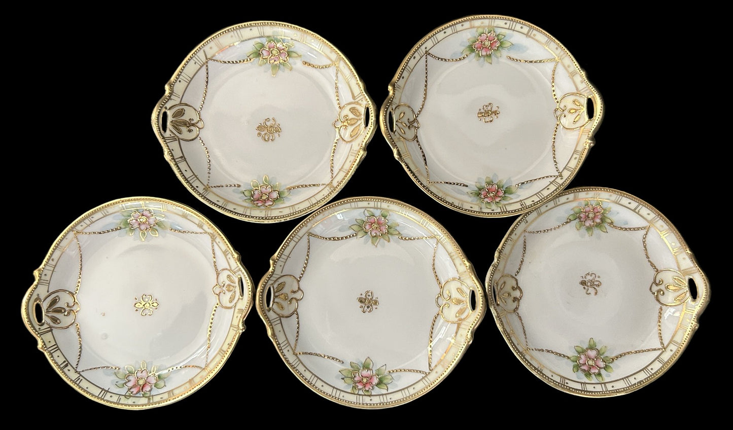 250716-1 Antique 5pcs Nippon Moriage Plates
