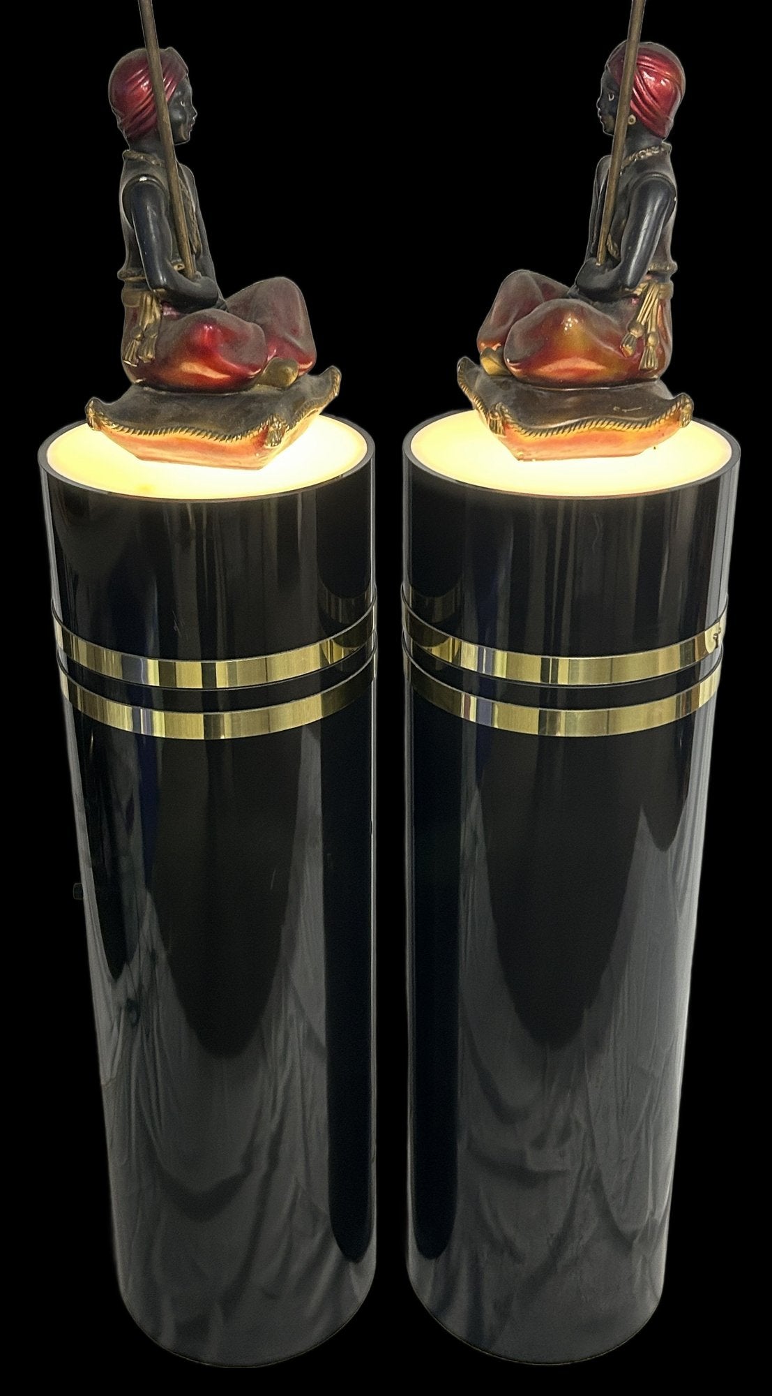 260121-1 Pair Hollywood Regency Lighted Column Pedestals