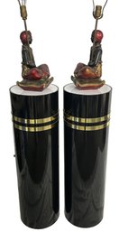 260121-1 Pair Hollywood Regency Lighted Column Pedestals