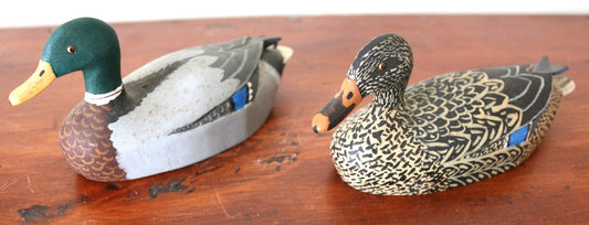 250529-35 Pair Male & Femail Mallard Signed Decoys By LW Bailey