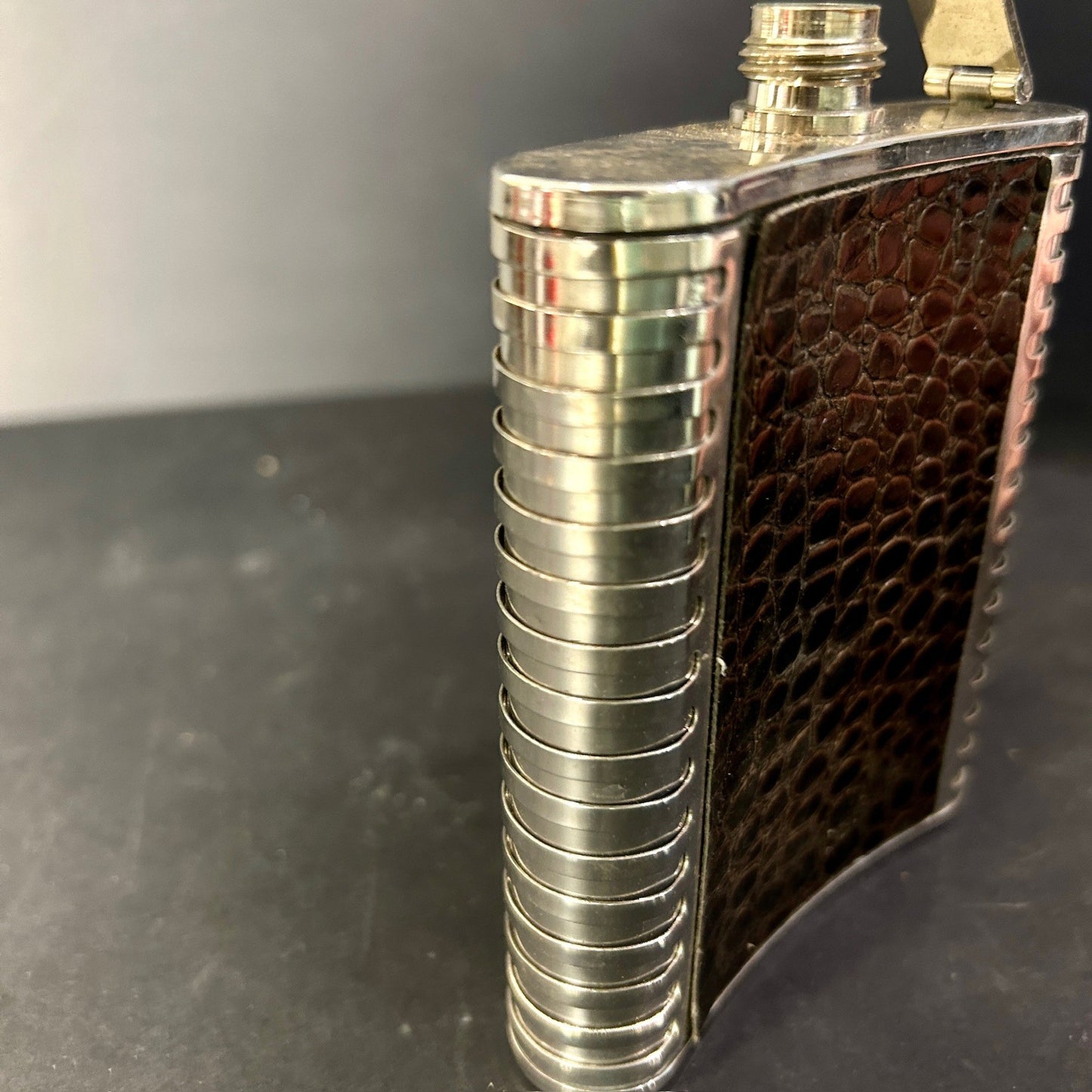260109-4A 7oz Stainless & Leather Flask