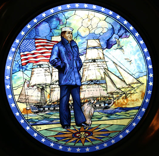 250529-22B  Pewter Plate With Naval Scene