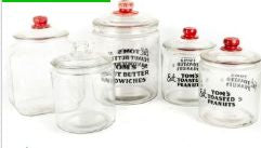 260413-1A Vintage Tom's Large Lidded Peanut Butter Sandwiches Jars