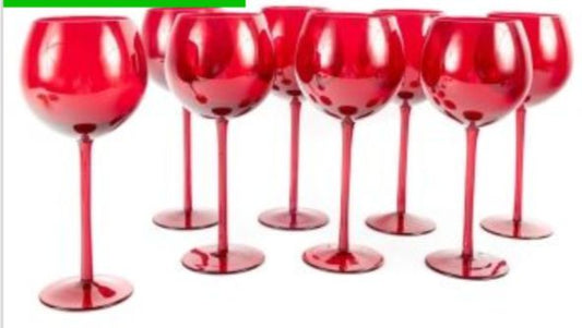 260413-2 Set of 8 Red Long Stemmed Balloon Goblet